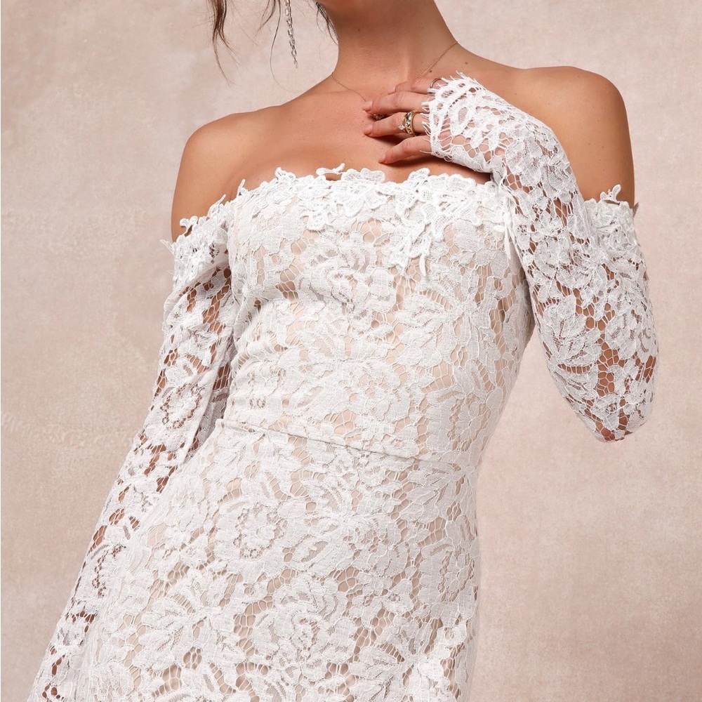 Lulu's White Lace Off-Shoulder Wedding Dress
